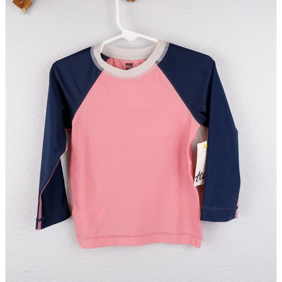 NEW Tea Collection Pink & Blue Blocked Color Swim Rashguard, size 2 - Picture 2 of 6